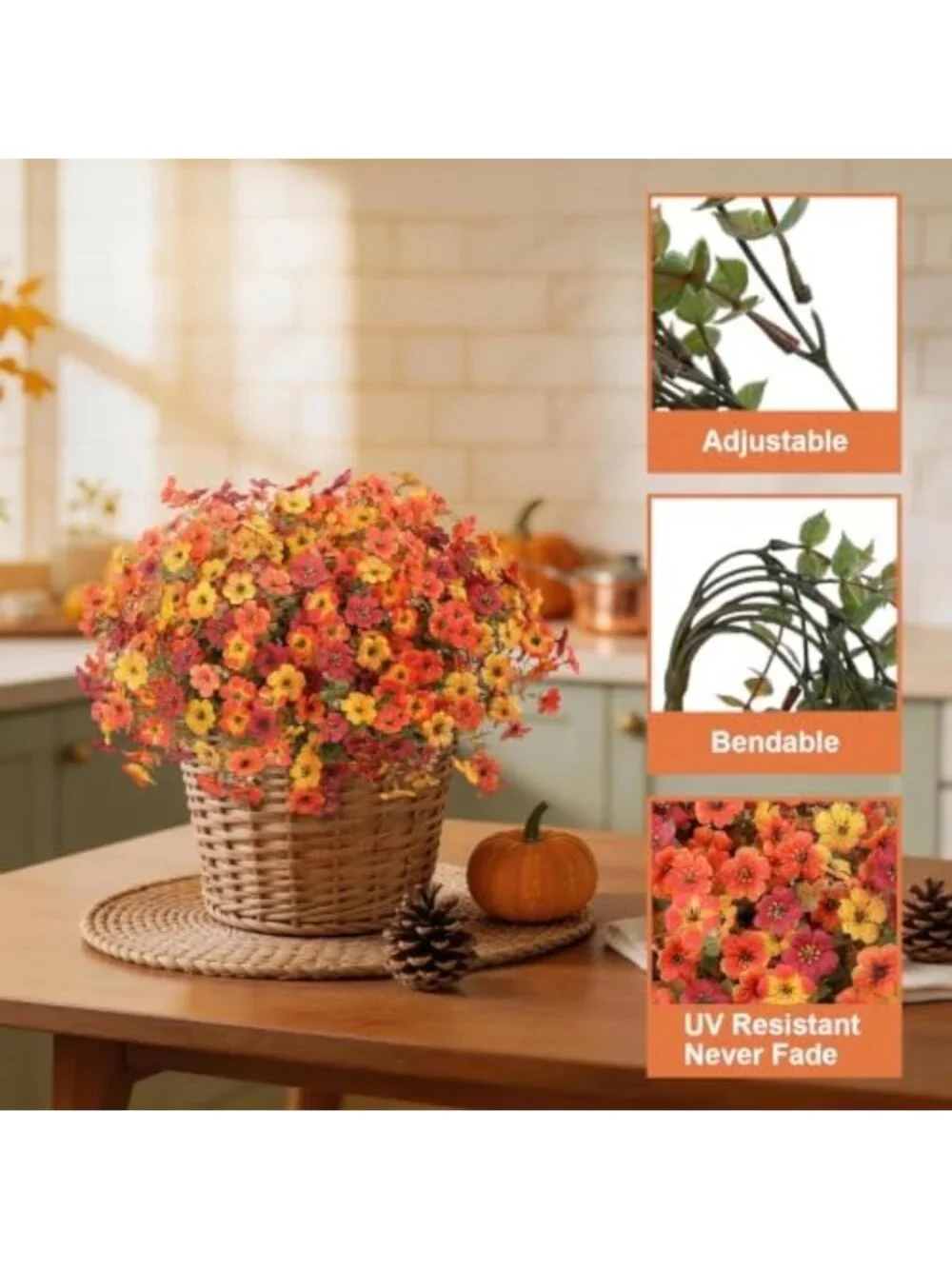 12 Bundles UV Resistant Faux Fall Flowers - Perfect for Outdoor Decor & Garden